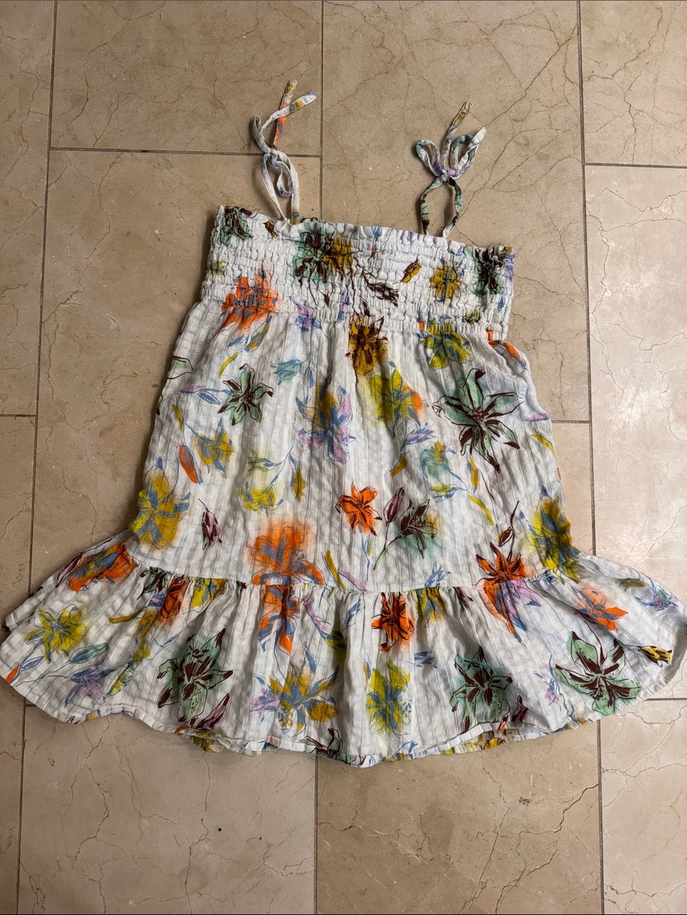 Tanya Taylor White Floral Smocked dress medium tropical